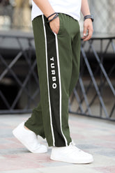 Turbo Panel Typography Micro Loose fit Trouser in Olive